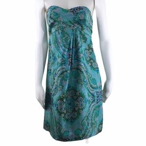 J. Crew Strapless Jade Green Paisley Silk Mini Dress NWT Size 2